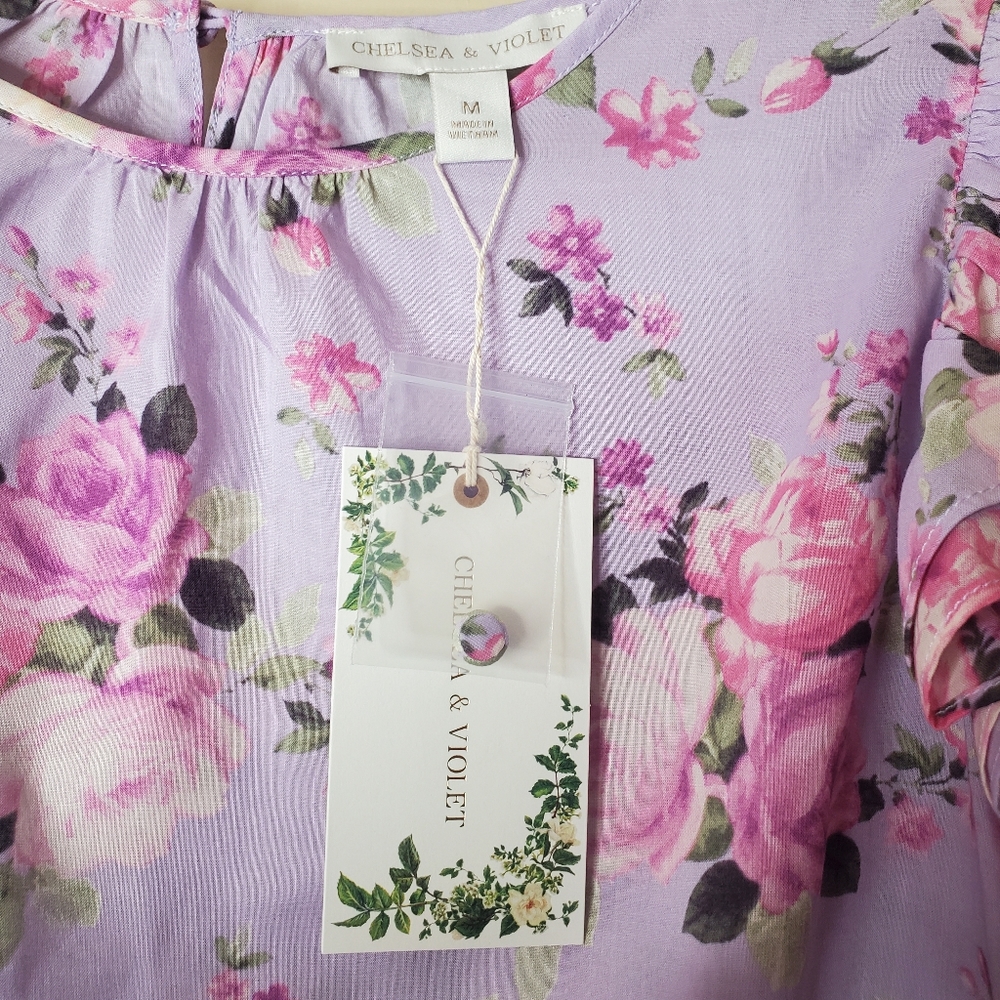 Chelsea & Violet Blouse Floral Purple Pink Ruffle Boxy Sz Medium New NWT… - Picture 7 of 12